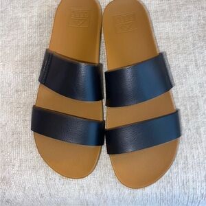 Reef Black Double-Strap Slide Sandals with Tan Footbed
